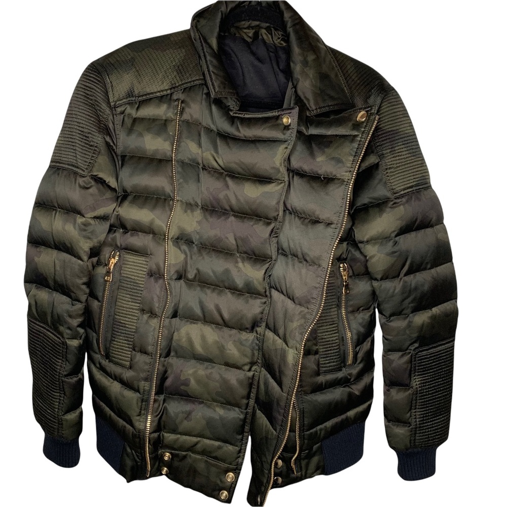 BALMAIN Camouflage-print Shell-down Puffer Jacket Size L